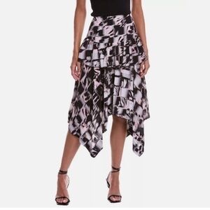 Jason Wu Abstract Print White Pink Black Silk Handkerchief Hem Skirt 0